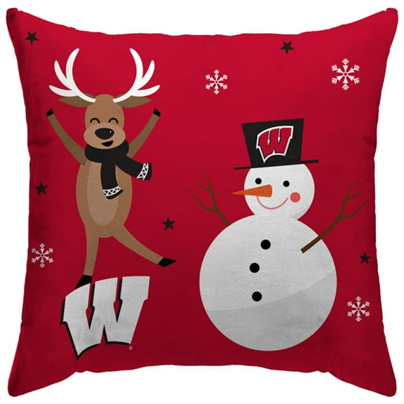 Wisconsin Badgers 18'' x 18'' Holiday Reindeer D-cor Pillow