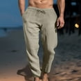 thumbnail image 2 of Lmnyox Men's Casual Linen Trousers with Pocket Lightweight Drawstring Lounge Pants Casual Straight Leg Beach Pants, 2 of 6