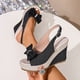 thumbnail image 2 of Sandalias de Cuña de Estilo de Tacones Azul Claro Denim con Arco de Strass, Zapatos Casuales de las Mujeres Más Tamaño Peep Toe Correa de Tobillo Primavera Verano, 2 of 9