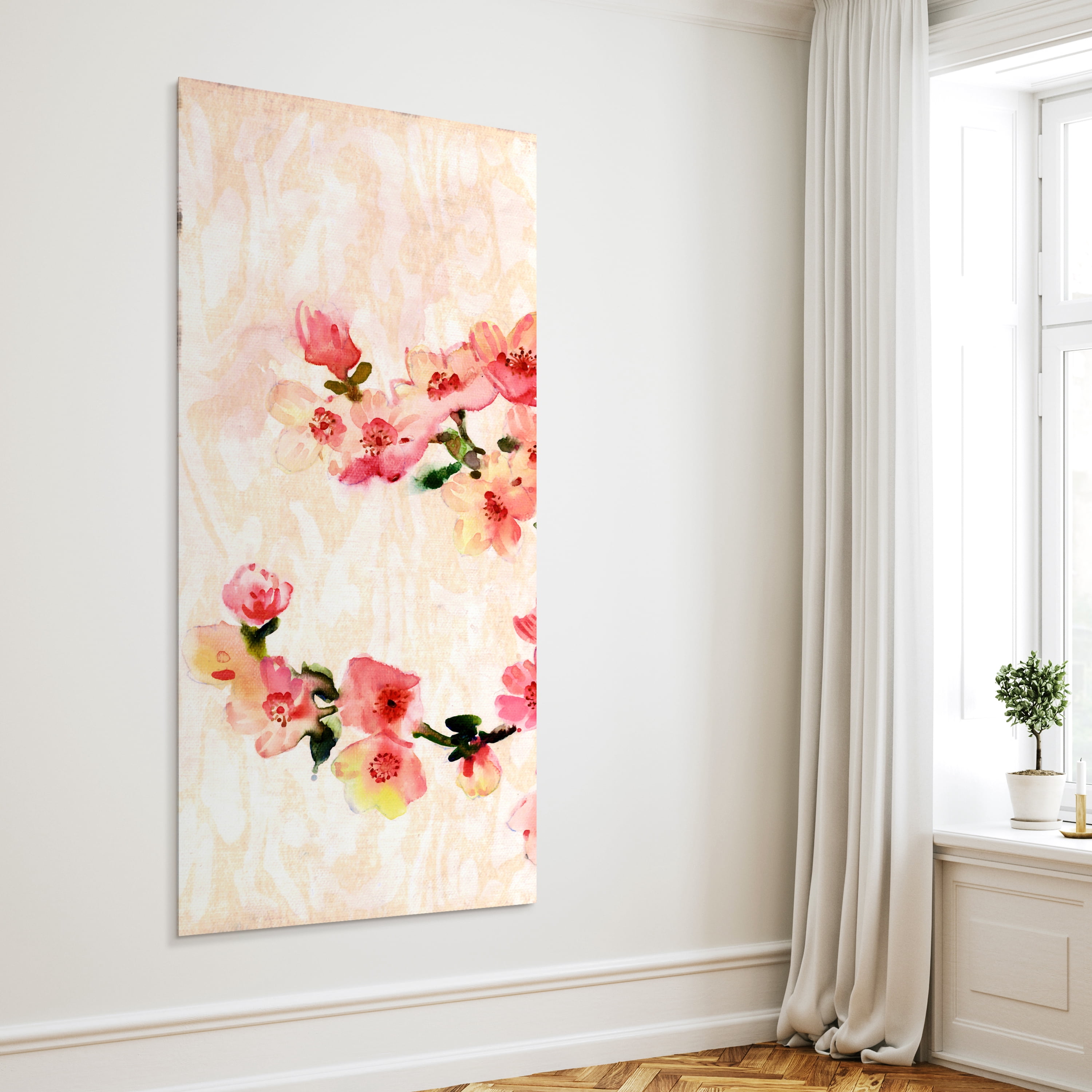 "Cherry Blossom Composition A" Frameless Free Floating Reverse Printed Tempered Art Glass Wall Art