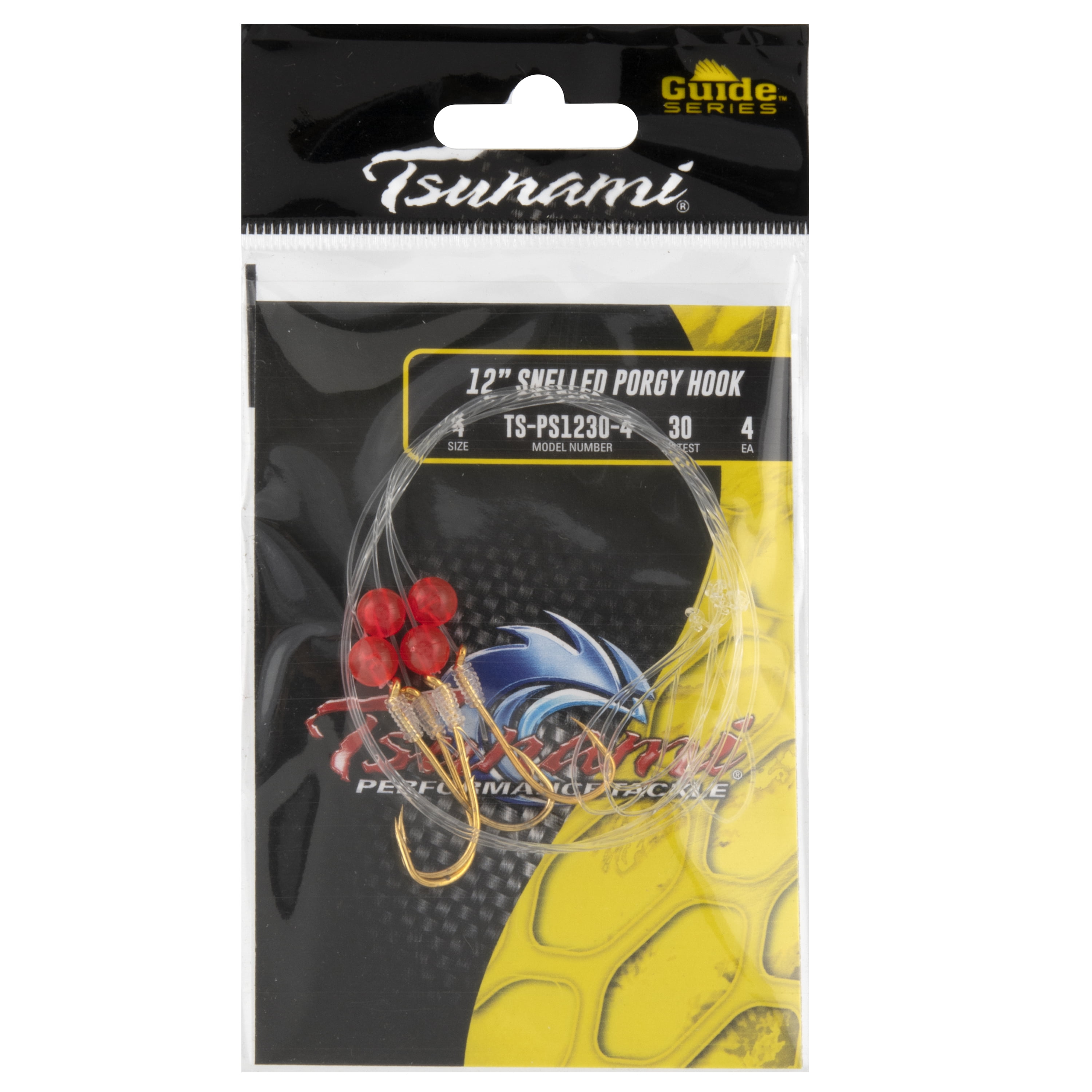 (3 pack) Tsunami Snelled Porgy Fishing Hook 12 in Size 4