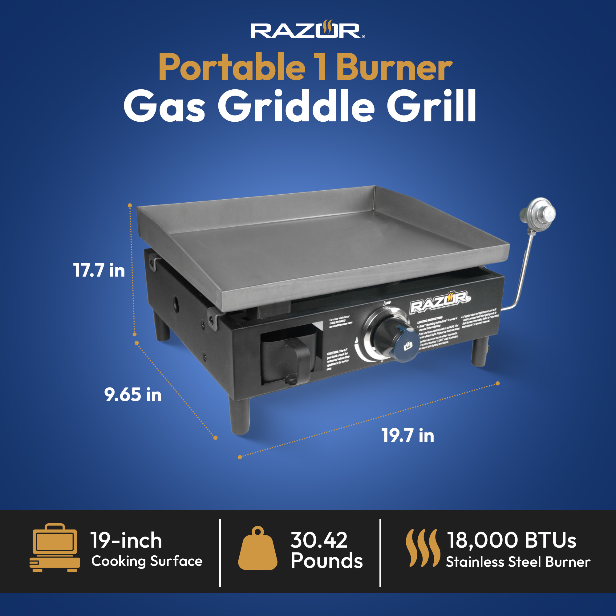 Razor Griddle GGT2160M 19" Portable 1 Burner LP Propane Gas Grill, Steel - image 4 of 13
