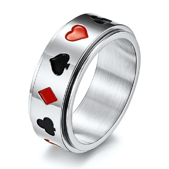 MayiaHey Poker Cards Band Ring, Lucky Spade Poker Spinner Ring for Men, Hip Hop Black Spade Ace Ring Silver Playing Cards Jewelry, Punk Ace of Spades Ring Vintage Playing Cards Ring