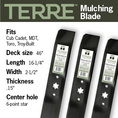 Terre Products, 3 Pack Mulching Lawn Mower Blades, 46 Inch Deck, Compatible with Cub Cadet, MTD, Replacement for 172-7926, 742-0611, 742-0611A, 742-4125, 742-04125, 742-0644, 942-04125, 942-0644