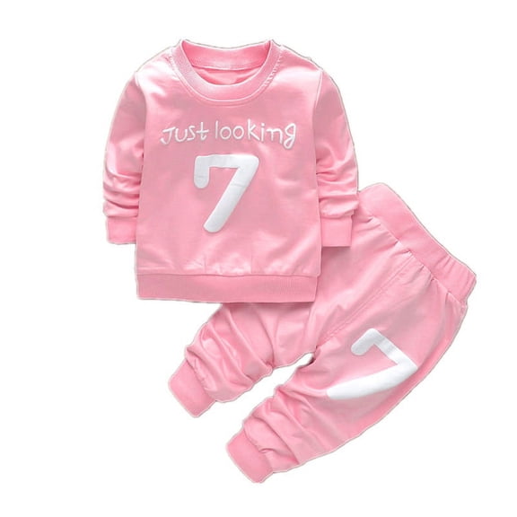Spring and Autumn Girls' Baby Clothing Set Fashion Cotton Top Casual Pants Two-piece Girls' Digital 7 Print Set