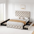 thumbnail image 6 of Queen Size Platform Metal Bed Frame, Line Upholstered Metal Bed Frame with Adjustable Headboard & 4 Drawers & Footboard, Modern Queen Bedframe, Wooden Slats Supports, No Box Spring Needed, 6 of 6