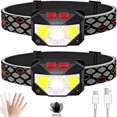 thumbnail image 1 of Paquete de 2 faros delanteros LED potentes de 50000 lúmenes con sensor, linterna frontal recargable por USB, linterna frontal impermeable para acampar y hacer senderismo, 1 of 5