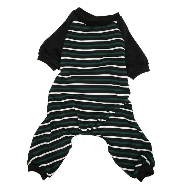 Pijama de rayas para perro, suave, elástico, de moda, de 4 patas, para gatos y perros, con rayas verdes y blancas, talla M