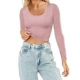 thumbnail image 2 of Arlun Womens Long Sleeve Crop T Shirts Crewneck Soft Comfortable Stretch Slim Fit Tops Casual Solid Color Basic Thin Breathable Pullovers Pink M, 2 of 6