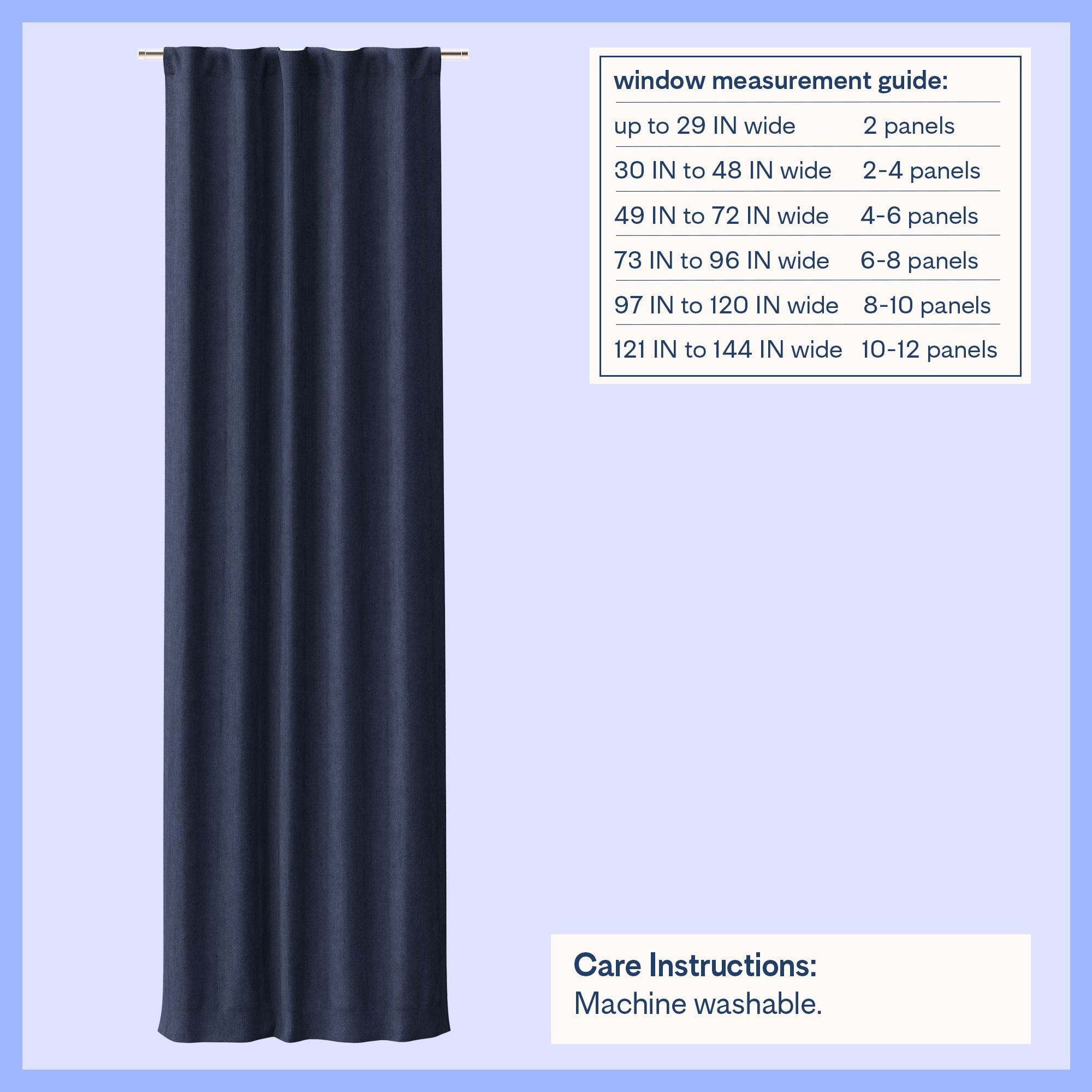 Mainstays Kids Dark Navy Ribbed Corduroy Blackout Single Curtain Panel, Rod Pocket with Back Tabs, 38 in x 95 in
