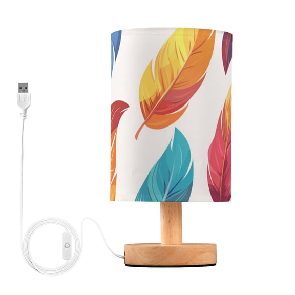 Colorful Feathers Hand Painted Table Lamp with USB Port LED Warm Light Lamp Night Light Home Decor