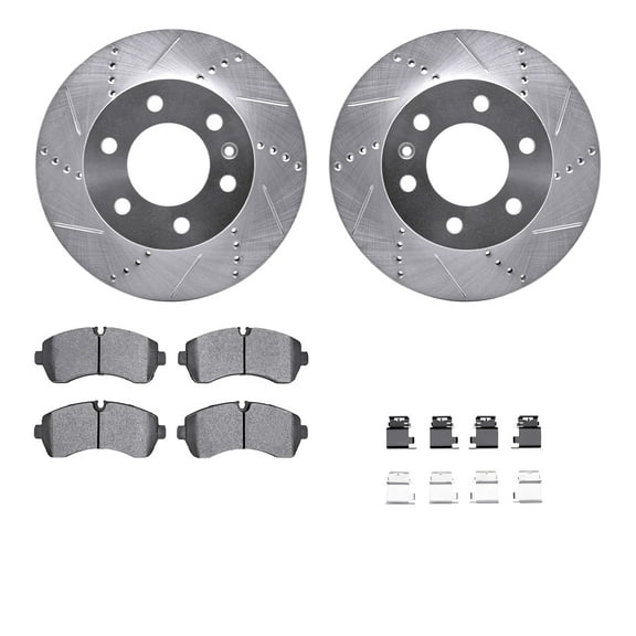Dynamic Friction Company Front Brake Rotors-Drilled and Slotted-Silver with 5000 Advanced Brake Pads includes Hardware 7512-40267