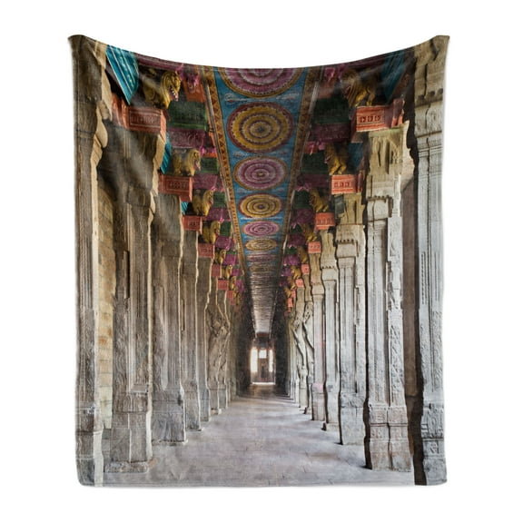 Pillar Soft Flannel Fleece Throw Blanket, Theme Inside of Old Meenakshi Building in South Asia Digital Image Print, Cozy Plush for Indoor and Outdoor Use, 50" x 60", Pale Grey, by Ambesonne