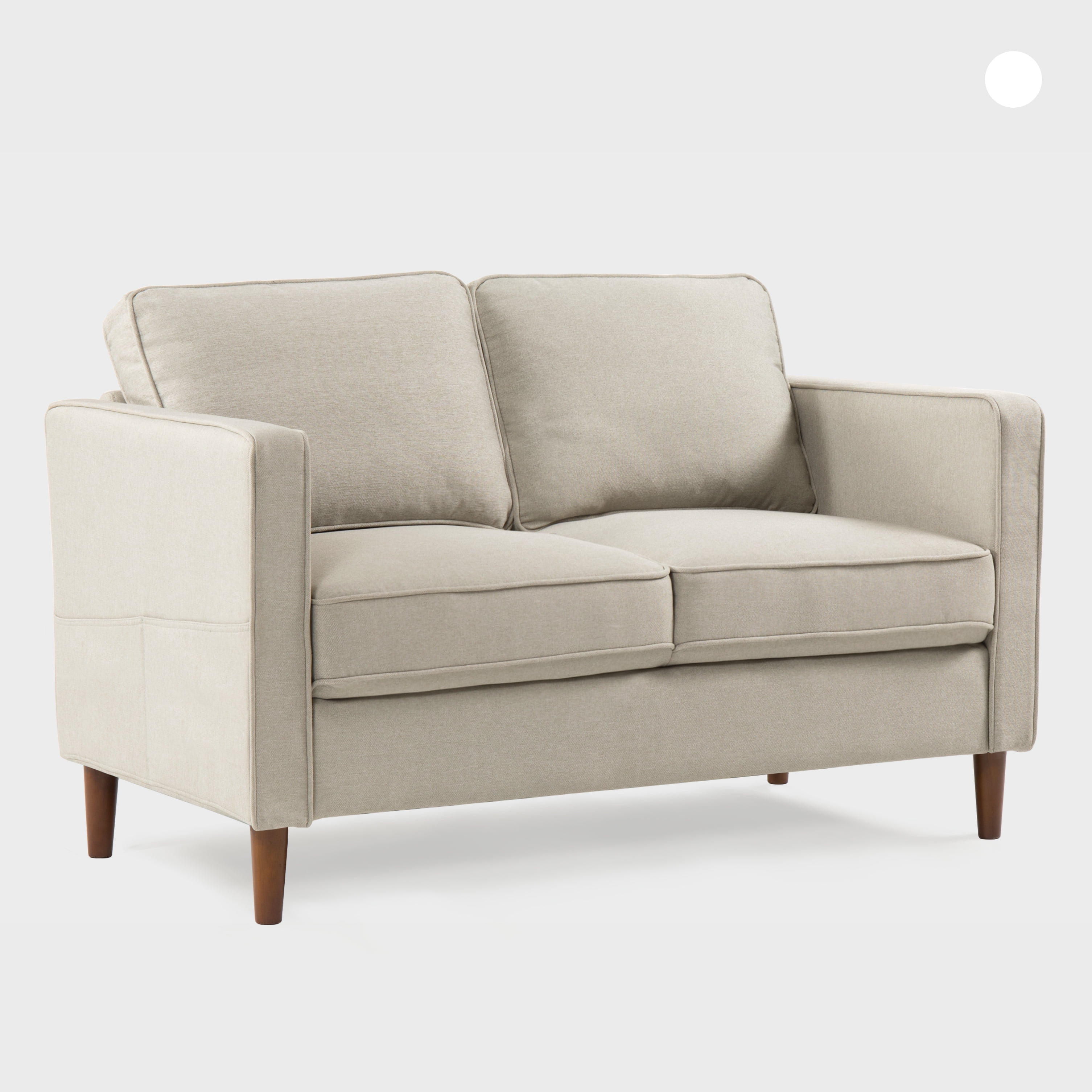 Mellow Hana Modern Fabric Loveseat with Armrest Pockets, Sand Grey Beige