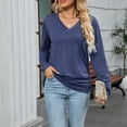 thumbnail image 2 of HomeDM Womens T-Shirts Long Sleeve V Neck Casual Shirts Solid Color Workout Tunic Tops Dressy Work Pullover - Navy/XL, 2 of 6