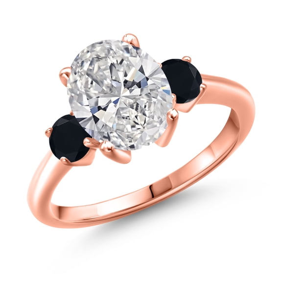 Gem Stone King 2.44 cttw IGI Certified Lab Grown Diamond and Black Onyx 3-Stone Engagement Ring for Women | 18K Rose Gold Plated Silver | Center 2.00 Ct Diamond | E-F Color | VS1-VS2 Clarity | Size 9