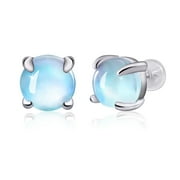 COMORE Hypoallergenic Moonstone Stud Earrings 925 Sterling Silver Rainbow Moonstone Earrings for Women Girls Moonstone Jewelry Small Round Earrings for Sensitive Ears.