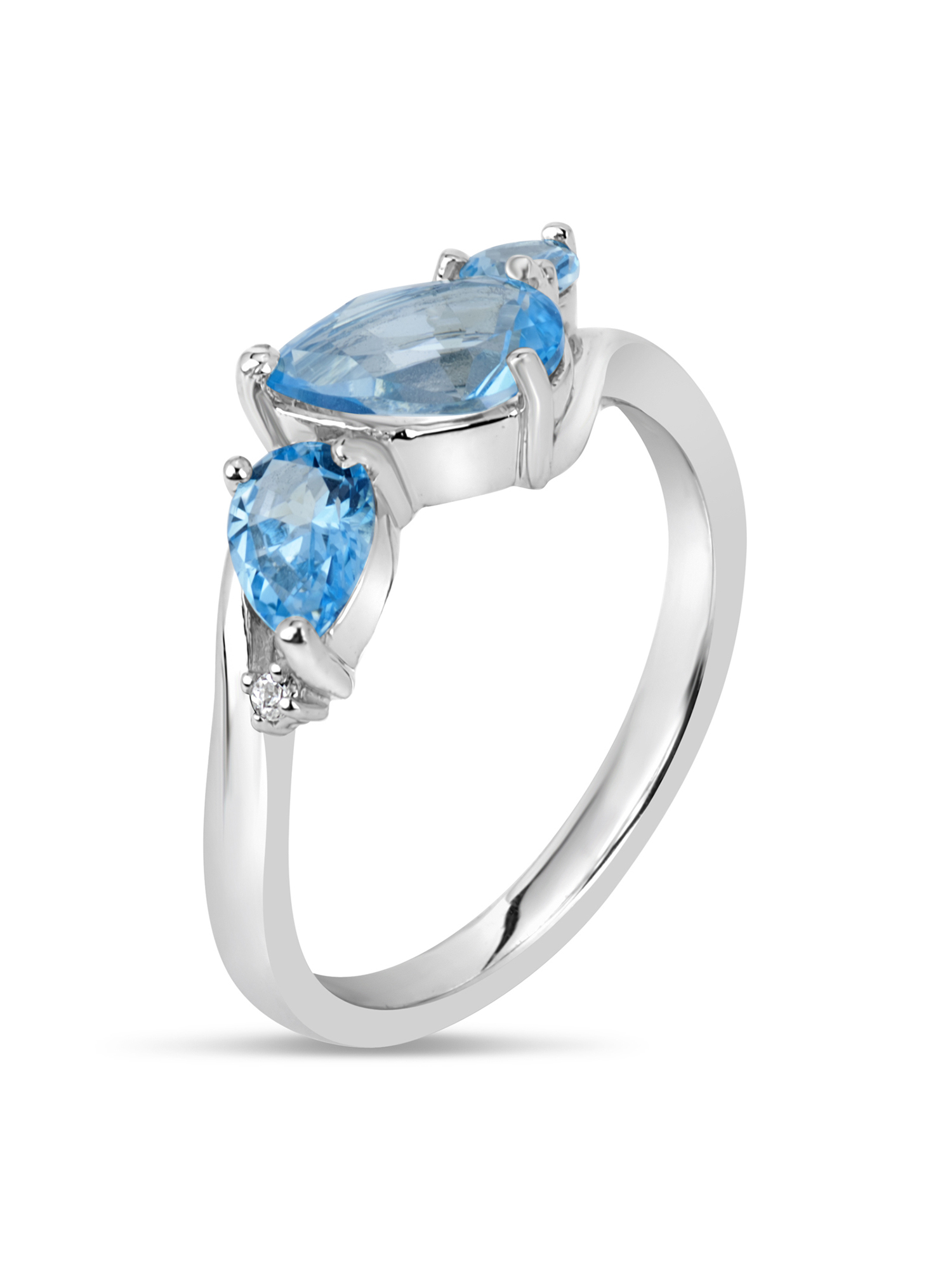 Ice Blue Topaz and White Topaz Swarovski Genuine Gemstone Sterling Silver Rhodium Plated Multi Size Ring