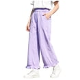 thumbnail image 2 of Antinious Children Girls Solid Elastic Waist Multi Outer Pockets Ruffle Versatile Full Length Pants, 2 of 5