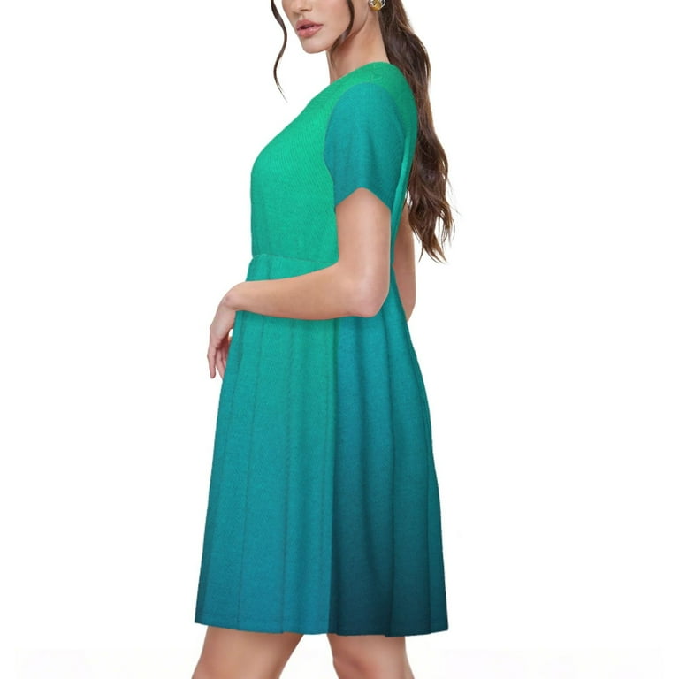 Gaeub Green Turquoise Teal Print Womens Dresses,Casual Short Sleeve  Tunic,Summer Midi Dress for Women,Women's Short sleeve Dress - Walmart.com