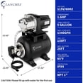 thumbnail image 3 of LANCHEZ 1.6 HP Shallow Well Pump with Pressure Tank, 1340 GPH Stainless Steel Garden Irrigation Pump, 115V Water Transfer Pump, Automatic Water Booster Jet Pump for Home Garden Lawn Farm, Glossy, 3 of 6