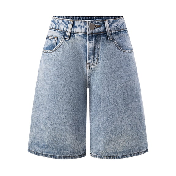 Girls Baggy Jorts Tween Girls Wide Leg Loose Knee Length Jean Shorts Teens Summer Y2K Skater Streetwear Washed Denim Shorts