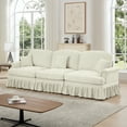 thumbnail image 2 of Newest Elegant Large 3 Seater Sofa Couch,Flared Arms,Removable Ruffles Pleats Skirts,Spindle Legs, Comfy Chenille Three-Seat Sofa for Living Room, Beige White, 2 of 20