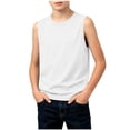 thumbnail image 3 of justHIGH Boys Cotton Tank Tops Kids Summer Sleeveless T-Shirts Casual Loose Fit Crew Neck Shirts Plain Basic Tees 3-14 Years White,5-6 Years, 3 of 7