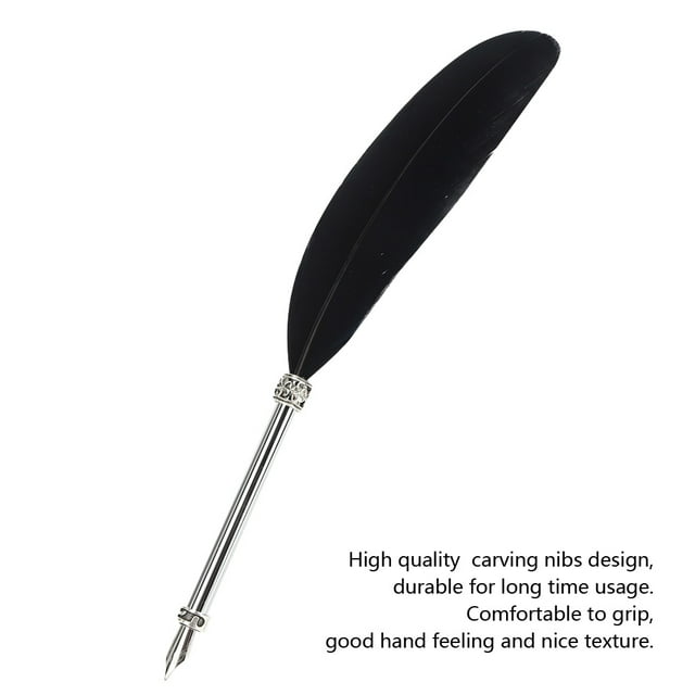 Stainless Pen, Feather Pen, Stainless Steel Black Feather Dip Pen Calligraphy Pens, for Office for Business