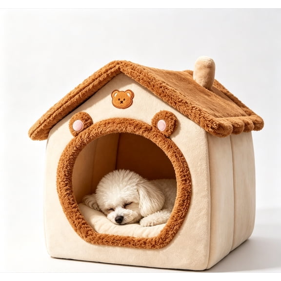 Dog Cave Bed for Small Dogs & Cats, Indoor Covered Pet Tent House with Soft Cushion, Removable Washable Cover, Cozy Foldable Puppy Sleeping Bed