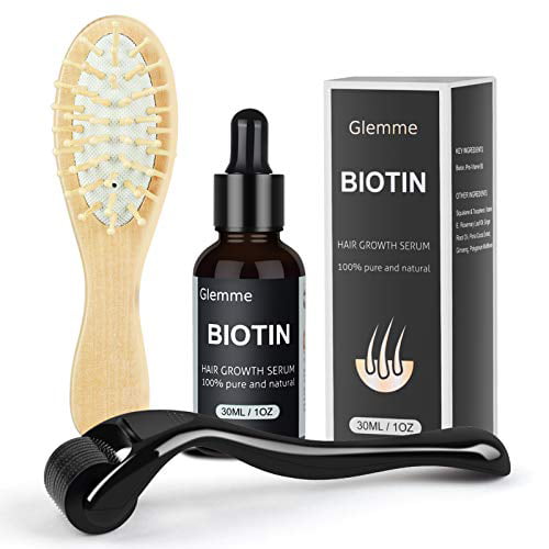 Glemme Biotin Hair Growth Products Kit, Microneedle Derma Roller for Scalp Hair  Regrowth Men and Women, Best Hair Loss Treatment 