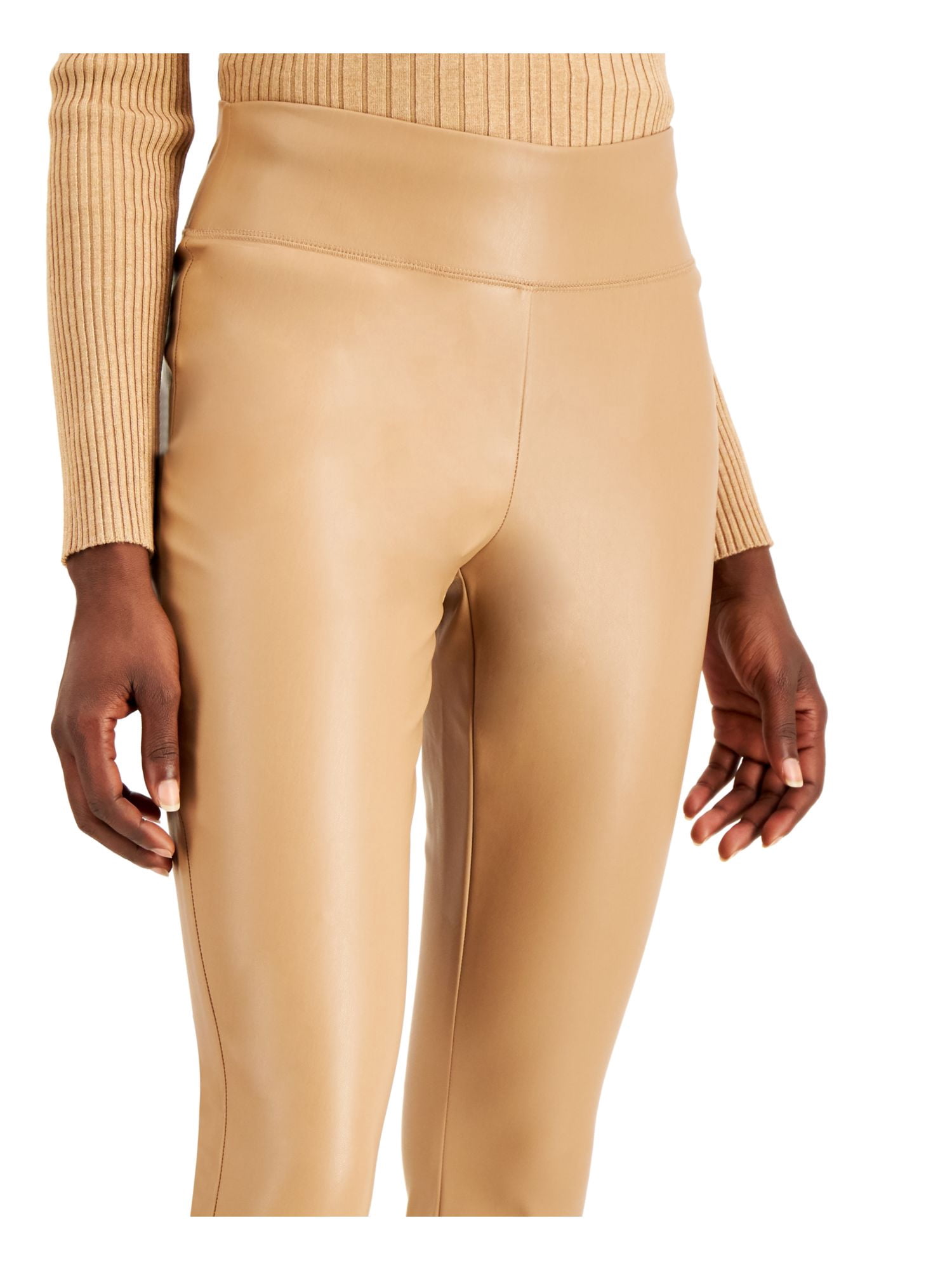 INC Womens Gold Faux Leather High-rise Skinny Pants 4