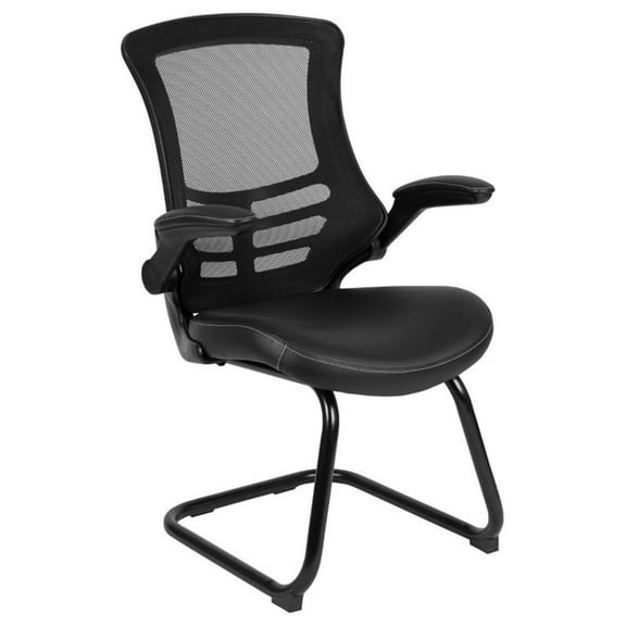 Scranton & Co Modern Mesh Leather Sled Office Side Chair in Black