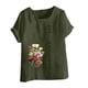 thumbnail image 4 of ICHUANYI Clearance Women's Summer Casual Round Neck Short Sleeve Flower Printing Loose Shirt Tops(Army Green, XXL) ICHUANYI WER2023081013501, 4 of 5