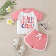 thumbnail image 2 of LUOGENLI Girls Summer Outfits Size 10-12 Toddler Boys Girls Short Sleeve Letter Prints T Shirt Pullover Tops Shorts Outfits Girls 4th of July Outfit Size 7/8 3-6 Months, 2 of 6