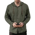 thumbnail image 3 of Mens Hooded Tshirt Solid Color Casual Long Sleeve Top Comfortable Streetwear Pullover Army Green XXL, 3 of 5