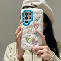 Allytechgroup Plush Case for Samsung Galaxy A15, Cute Big Heart with Love Camera Lens Kickstand for Girls Women Soft TPU Shockproof Protective Girly for Samsung Galaxy A15, White