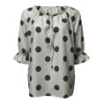 thumbnail image 5 of Sillenn Women's Polka Dot Blouse Tie V Neck Ruffle Cuff 3/4 Sleeve Casual Loose Fit Summer Shirts Lightweight Vintage Office Dressy Casual Tops Trendy Elegant Vacation Basic Polka Dot Tops Grey L, 5 of 9