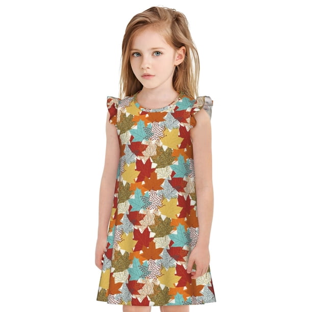 Balery Fall Maple Leaves Camisón de princesa para niñas, pijama de algodón con mangas abullonadas, suave y bonito.-X-Large