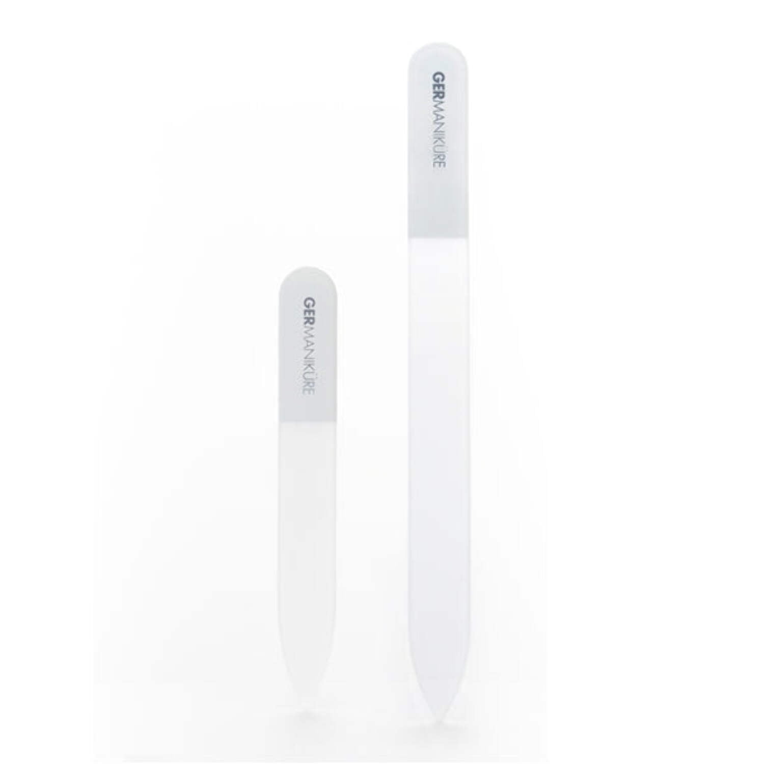 GERMANIKURE Gray Glass Nail File Set in Suede Cases - Ethically Made in Czech Republic - 2pc Fingernail File & Small Travel Nail File - Professional Manicure & Pedicure Kit for Natural Nails