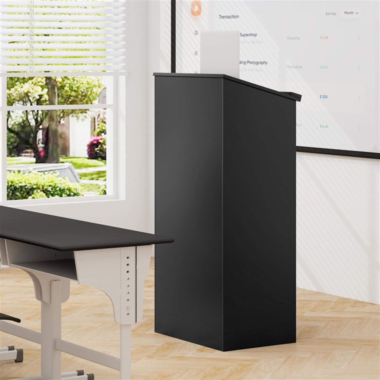 Demi Bonn Wooden Floor Standing Podium Speaking Lectern, Laptop Workstation for Laptops, Books, Tablets, and Art, Balck