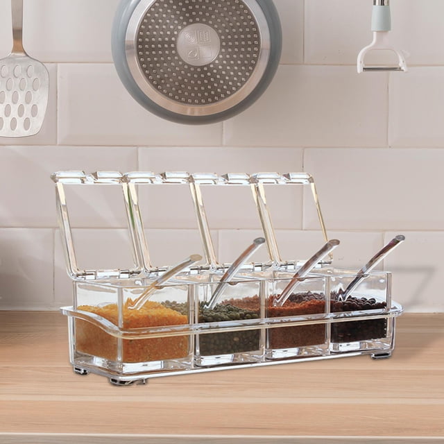 Elodie Clear Seasoning Box 4 Grid Condiment Box for Restaurant Dining Table Camping