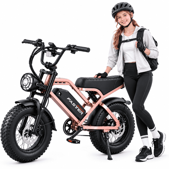 16" Fat Tire Electric Bike for Teens, 750W Motor Ebike, 48V 15.6Ah Removable Battery, 20MPH, 60 Miles Range, Dual Suspension Cruise Control, All-Terrain Mountain Beach Off-Road E-Bike