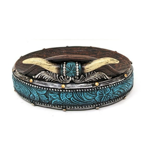 Rustic Cowboy Soap Dish - Southwestern Decor with -Inspired Faux Horns and Tooled Leather - Western Bathroom Accessories - Bar Soap Holder for Shower