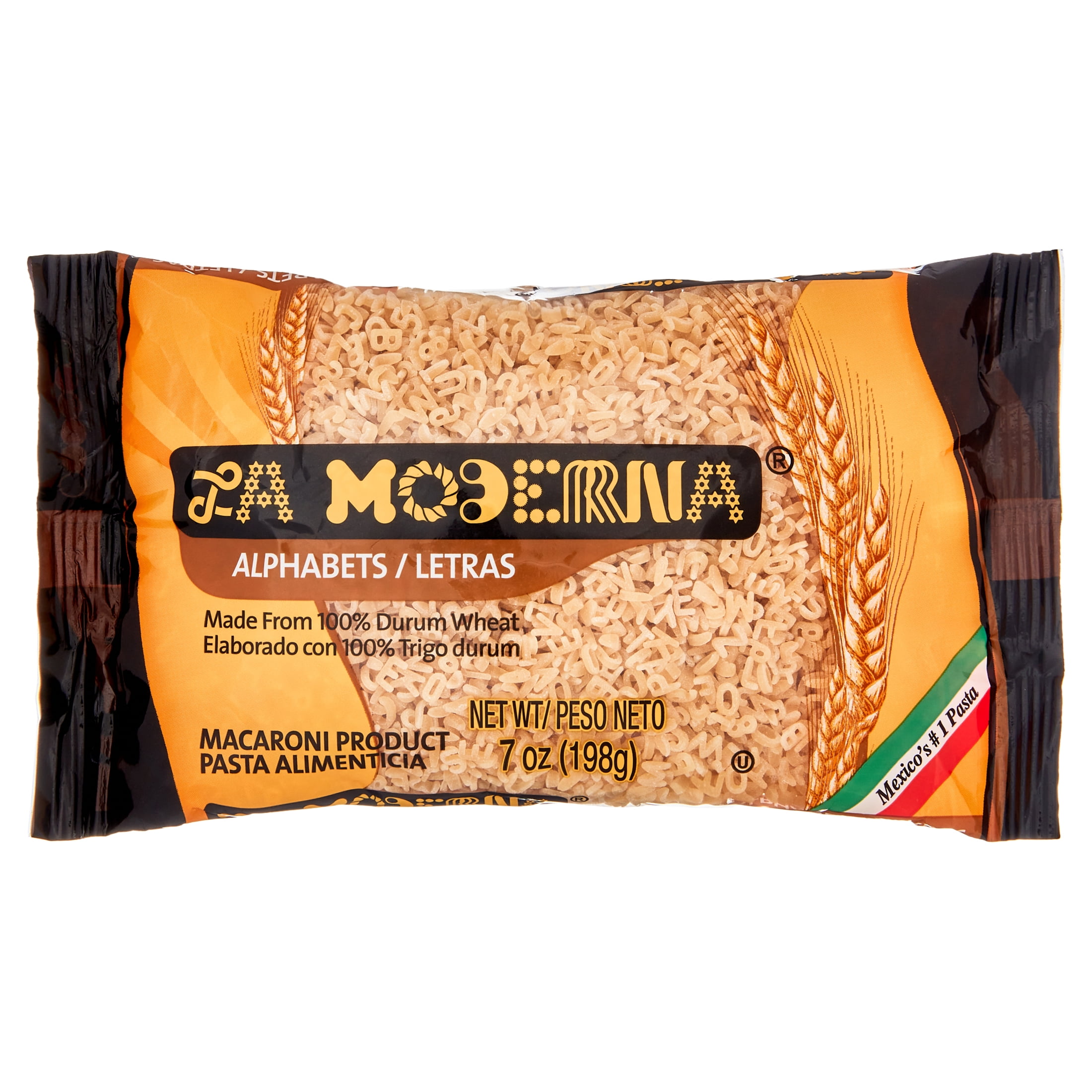(20 pack) La Moderna Alphabet Pasta has been of preference for many generations, made from 100% durum wheat with a 7 oz convenient size. To cook this delicious pasta, follow simple included instructions.