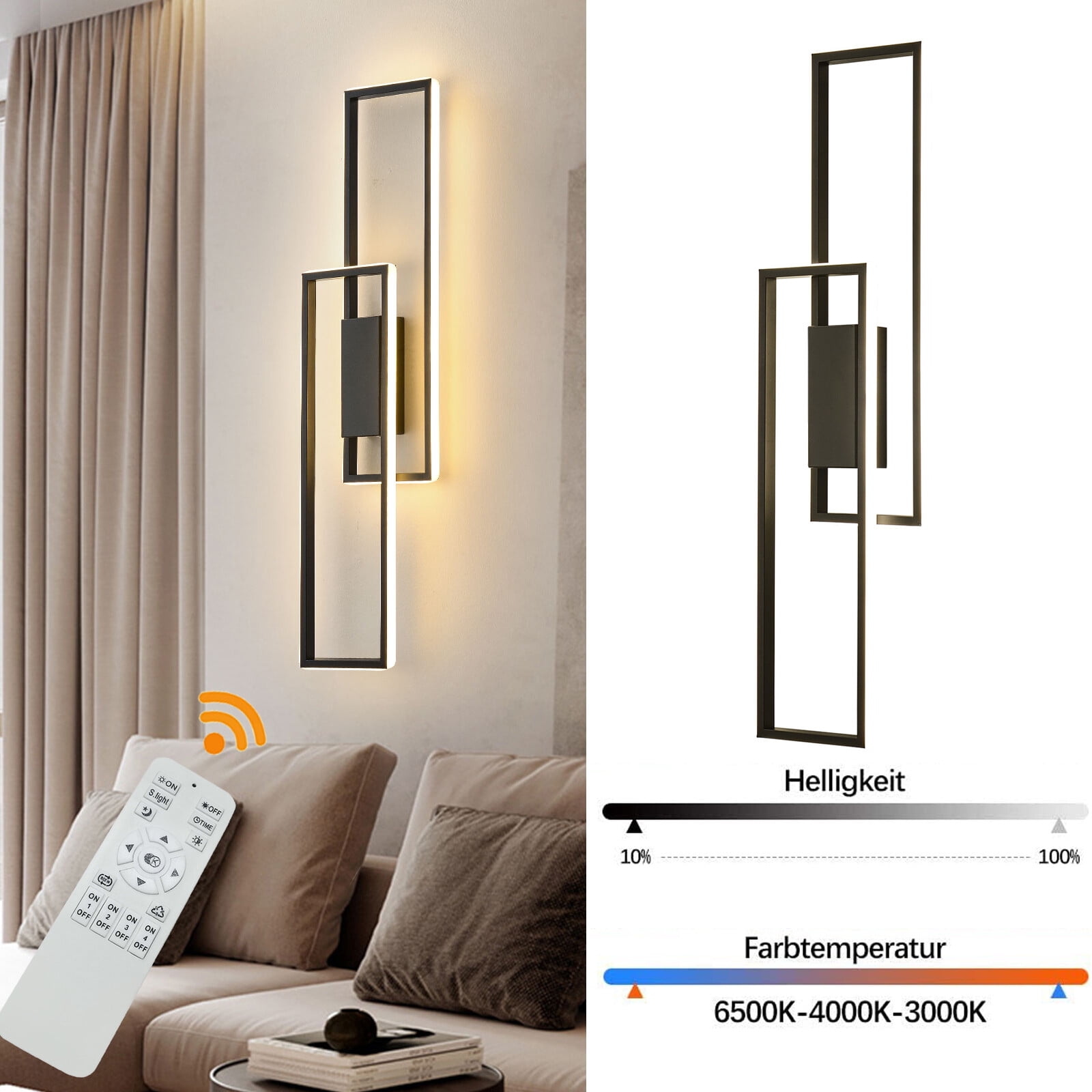 LED Wall Light Modern Acrylic Metal Wall Sconce Lighting Fixture Remote Control 7.48*27.95in for Bedrooms, Living Rooms, Dining Rooms