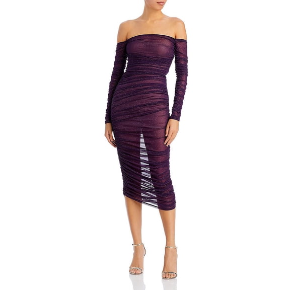 Bronx And Banco Womens Maya Glitter Off-The-Shoulder Midi Dress