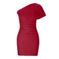 thumbnail image 5 of Womens One Shoulder Bodycon Dress Ruffle Short Sleeve Ruched Party Dress Sexy Elegant Evening Cocktail Midi Dress, 5 of 7