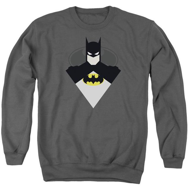 Batman & Simple Bat Long Sleeve Adult Crewneck Sweatshirt, Charcoal - Small
