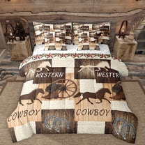 Manfei Western Cowboy 7-Piece Twin Bedding Sets,Rustic Horseshoe Texas Stars Bedding Comforter Set,Country Farmhouse Lodge Sheet Sets For Boys Teens,Super Cozy Room Decor Reversible